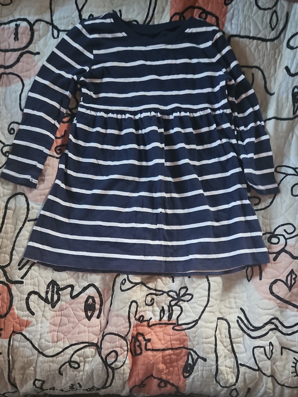 Old Navy Navy and White Striped Long-Sleeve Girls Dress